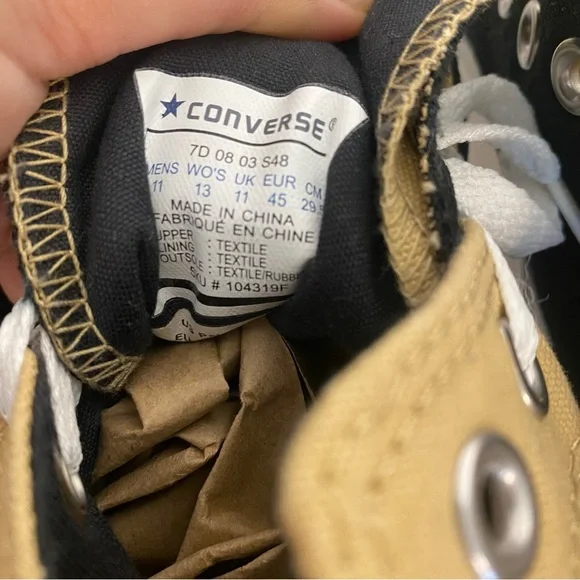 EUC Converse Chuck Taylor All Star High Tops Black and Tan Size M11, W13 - Picture 8 of 10